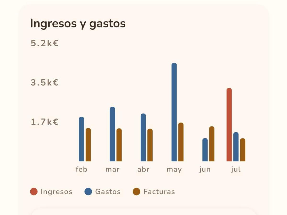 Pantalla de ingresos y flujo de caja de Billsfort